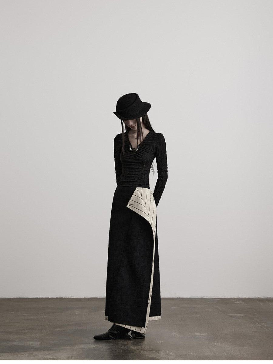 INDULGE Black White Double Layer Spliced Irregular Panel Women&