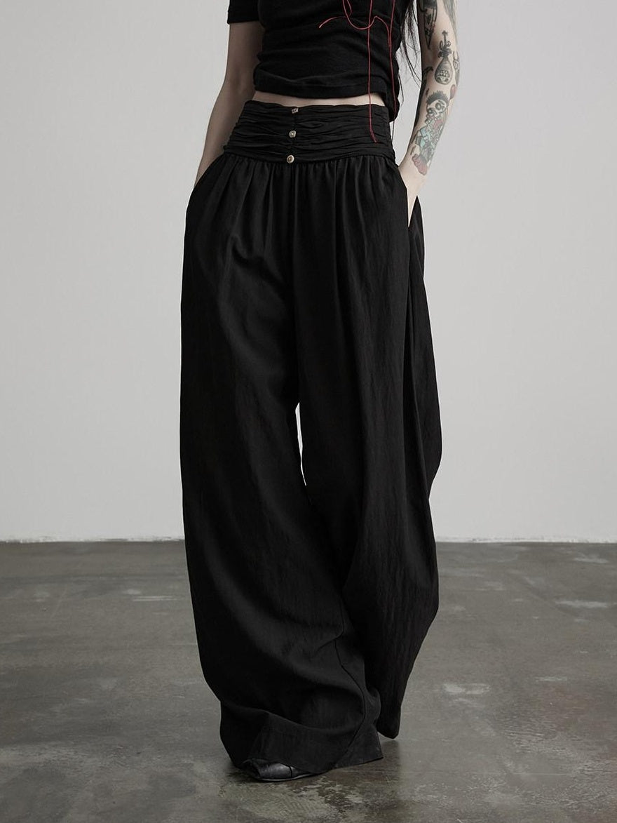 INDULGE Breathable Cotton Linen Zipper Pockets Natural Waist Casual Women Wide-Leg Pants