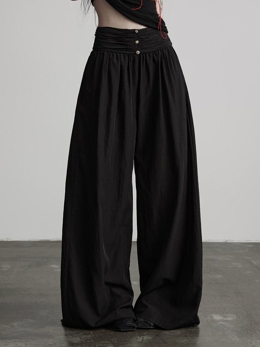 INDULGE Breathable Cotton Linen Zipper Pockets Natural Waist Casual Women Wide-Leg Pants