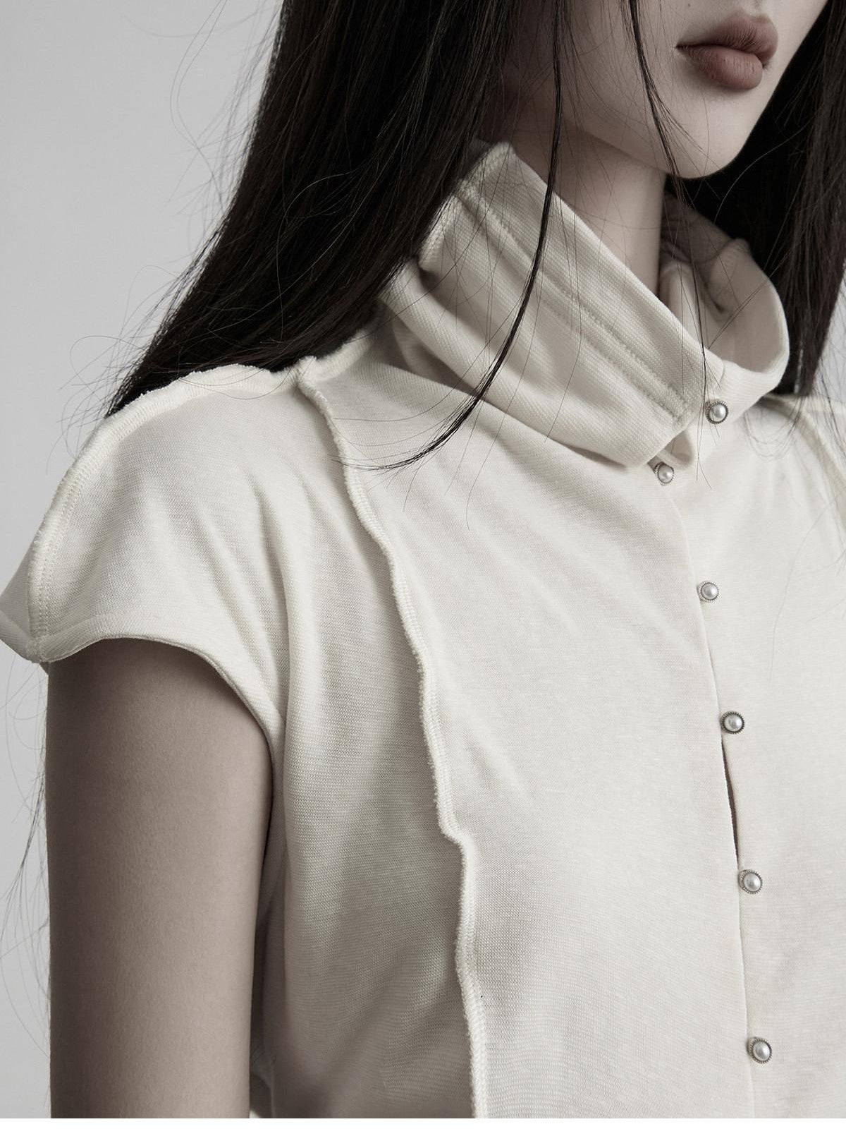 INDULGE Buttoned Knit High Neck Pleated Waist Women&