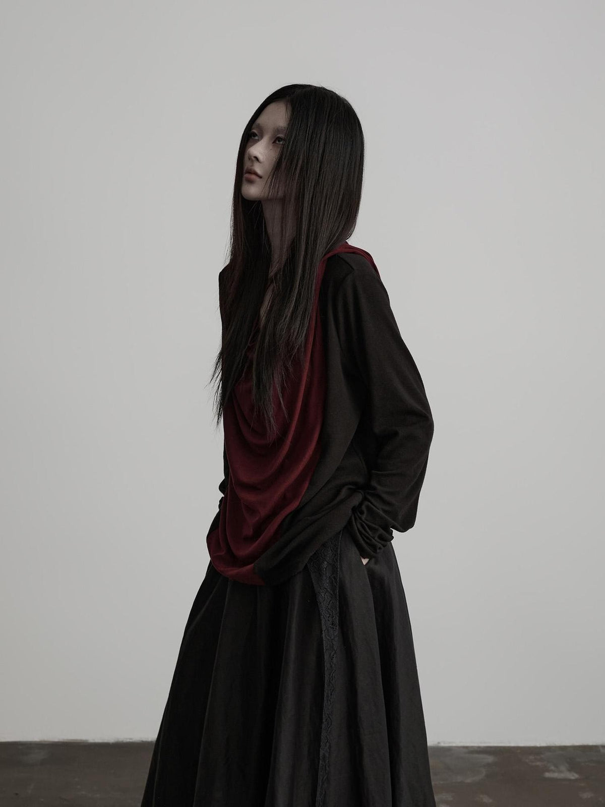 INDULGE Color Block Cowl Neck Hooded Women&