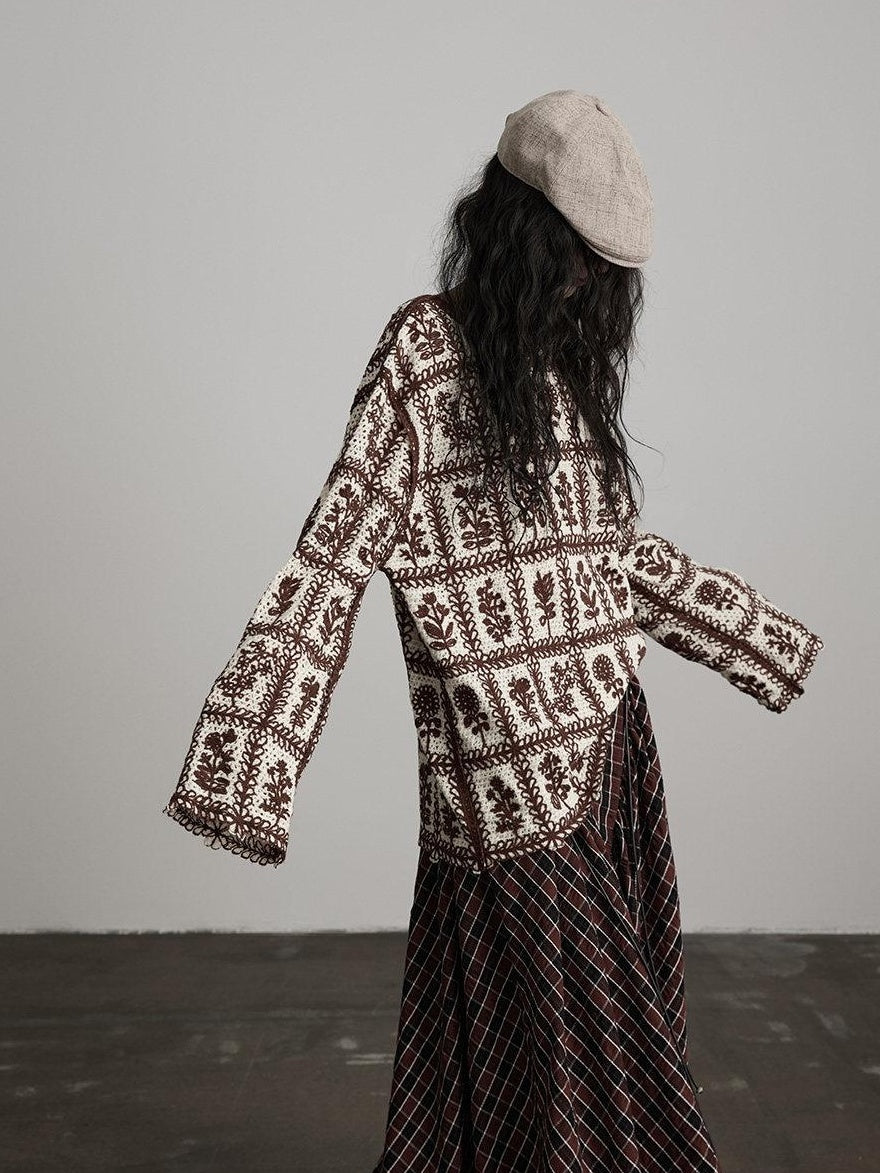 INDULGE Cozy Soft Knit Loose Fit Crew Neck Pullover Office Casual Brown Sweaters