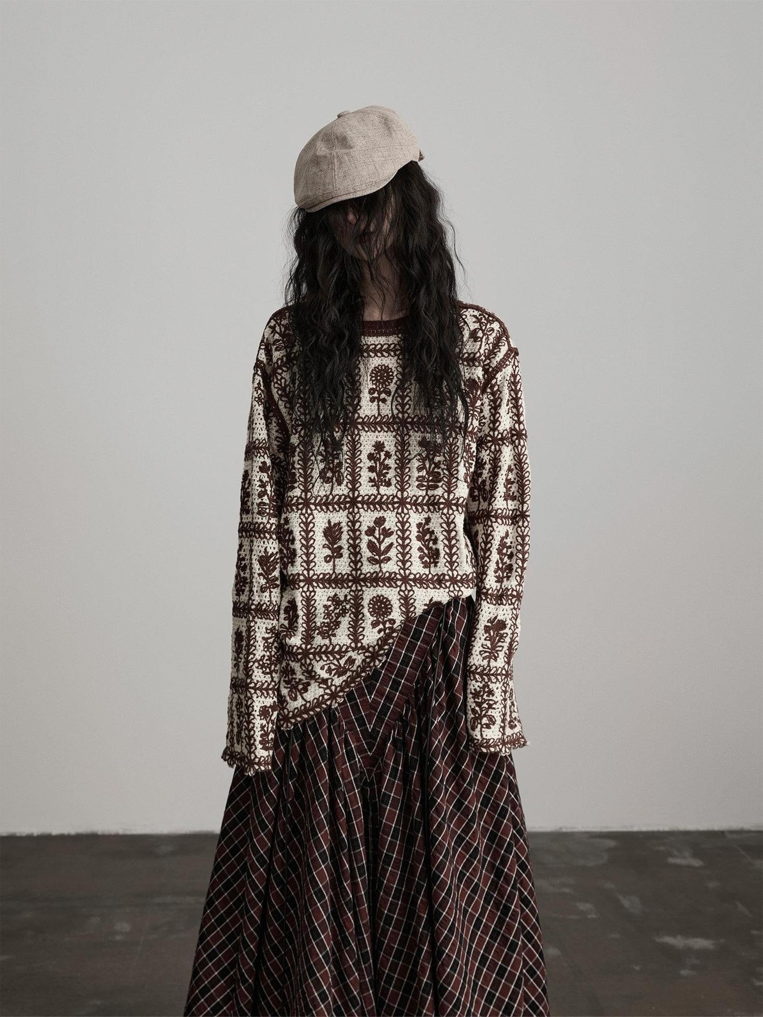 INDULGE Cozy Soft Knit Loose Fit Crew Neck Pullover Office Casual Brown Sweaters