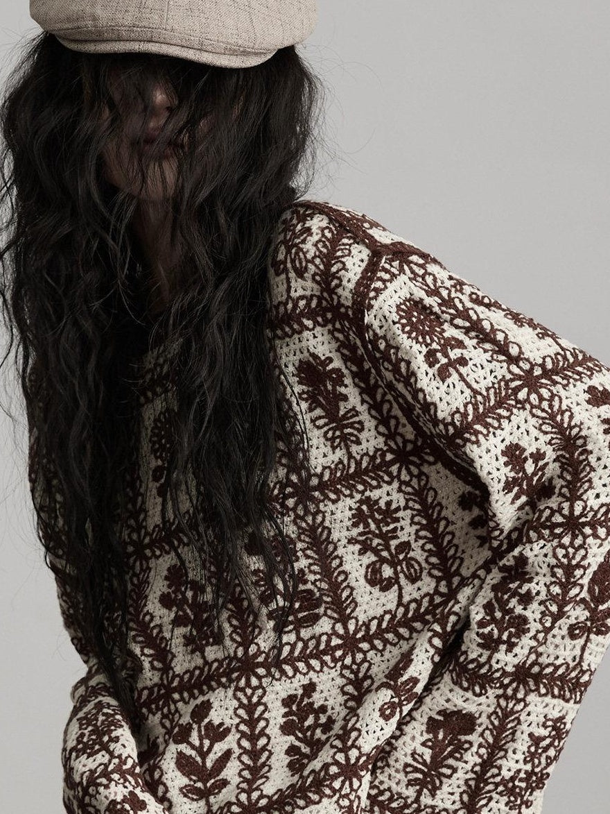 INDULGE Cozy Soft Knit Loose Fit Crew Neck Pullover Office Casual Brown Sweaters