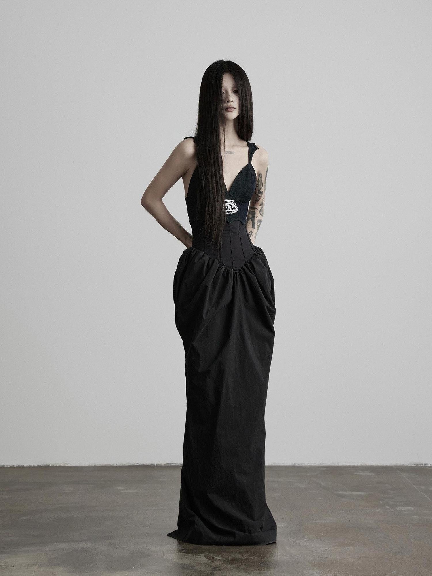INDULGE Dark Bottle Ruched Cinch Waist Patchwork Women&