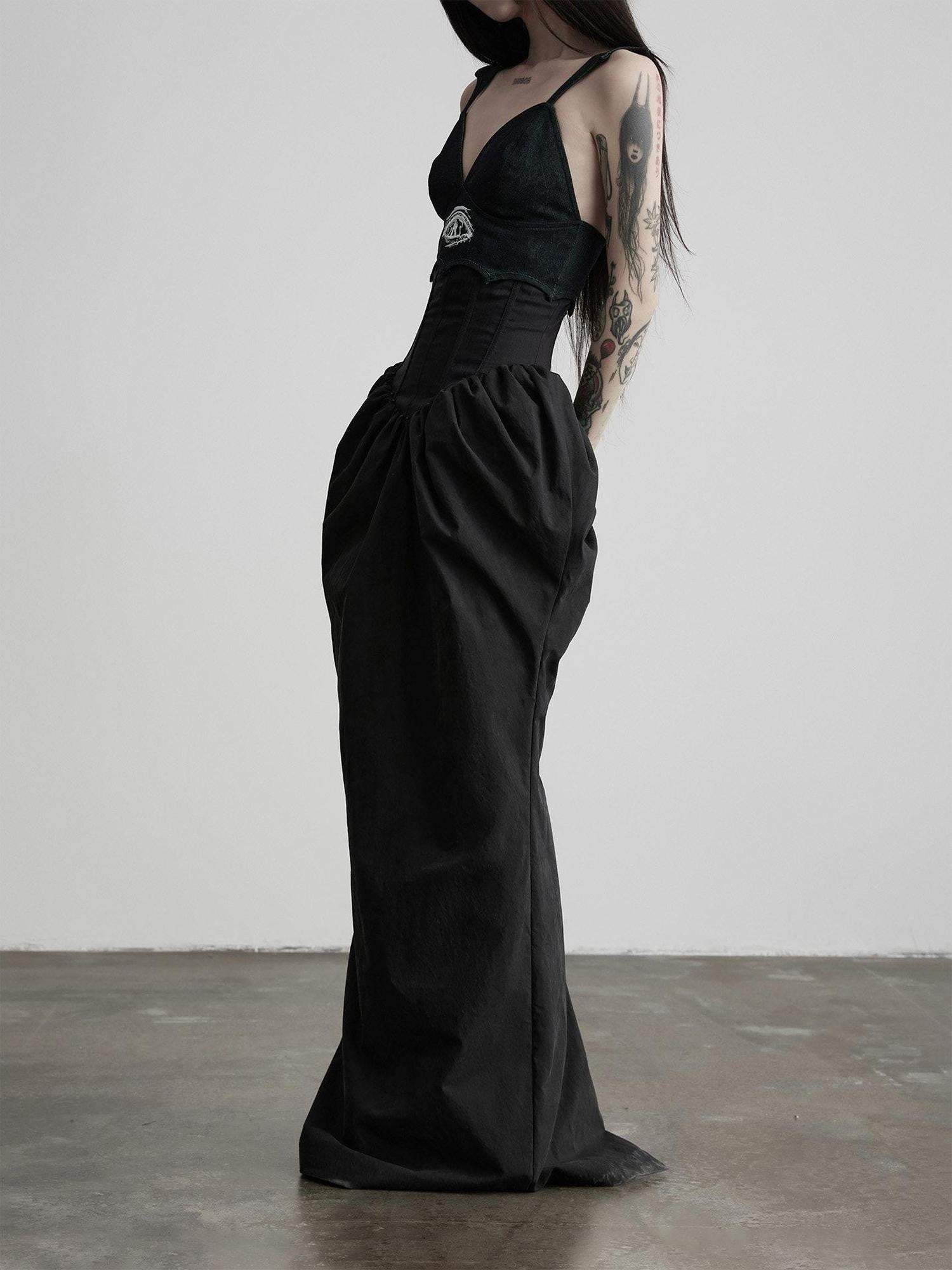 INDULGE Dark Bottle Ruched Cinch Waist Patchwork Women&