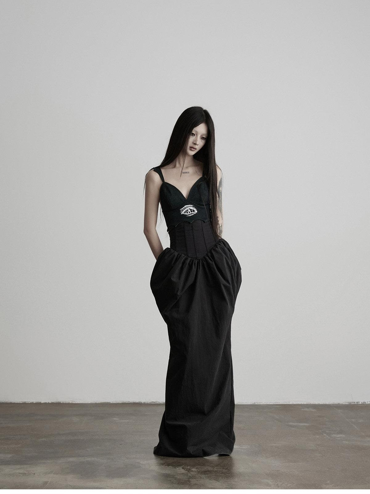 INDULGE Dark Bottle Ruched Cinch Waist Patchwork Women&
