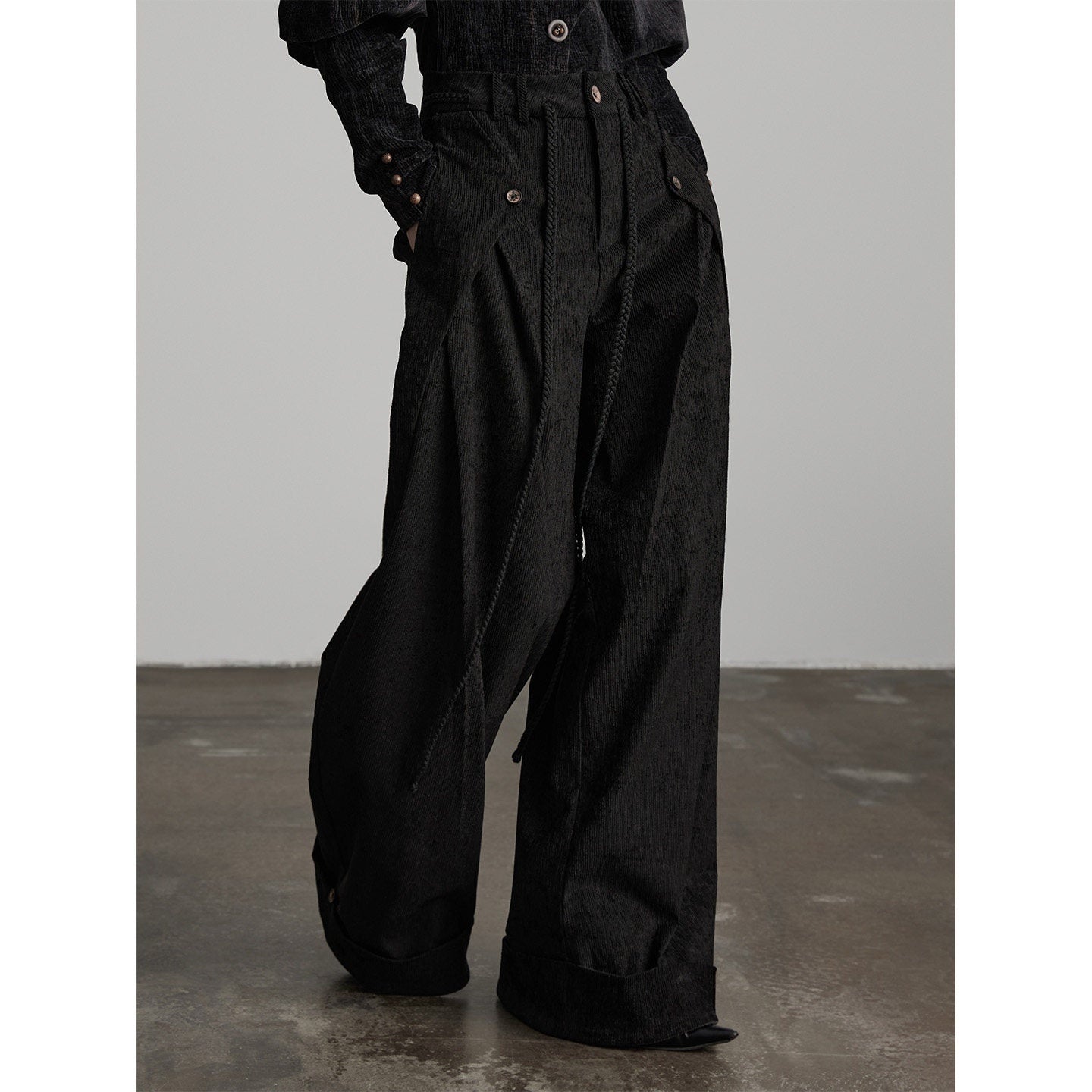INDULGE_Dark_Gothic_Solid_Black_Natural_Waist_Button_Fly_Pockets_Women_Wide-Leg_Pants_MISSTT