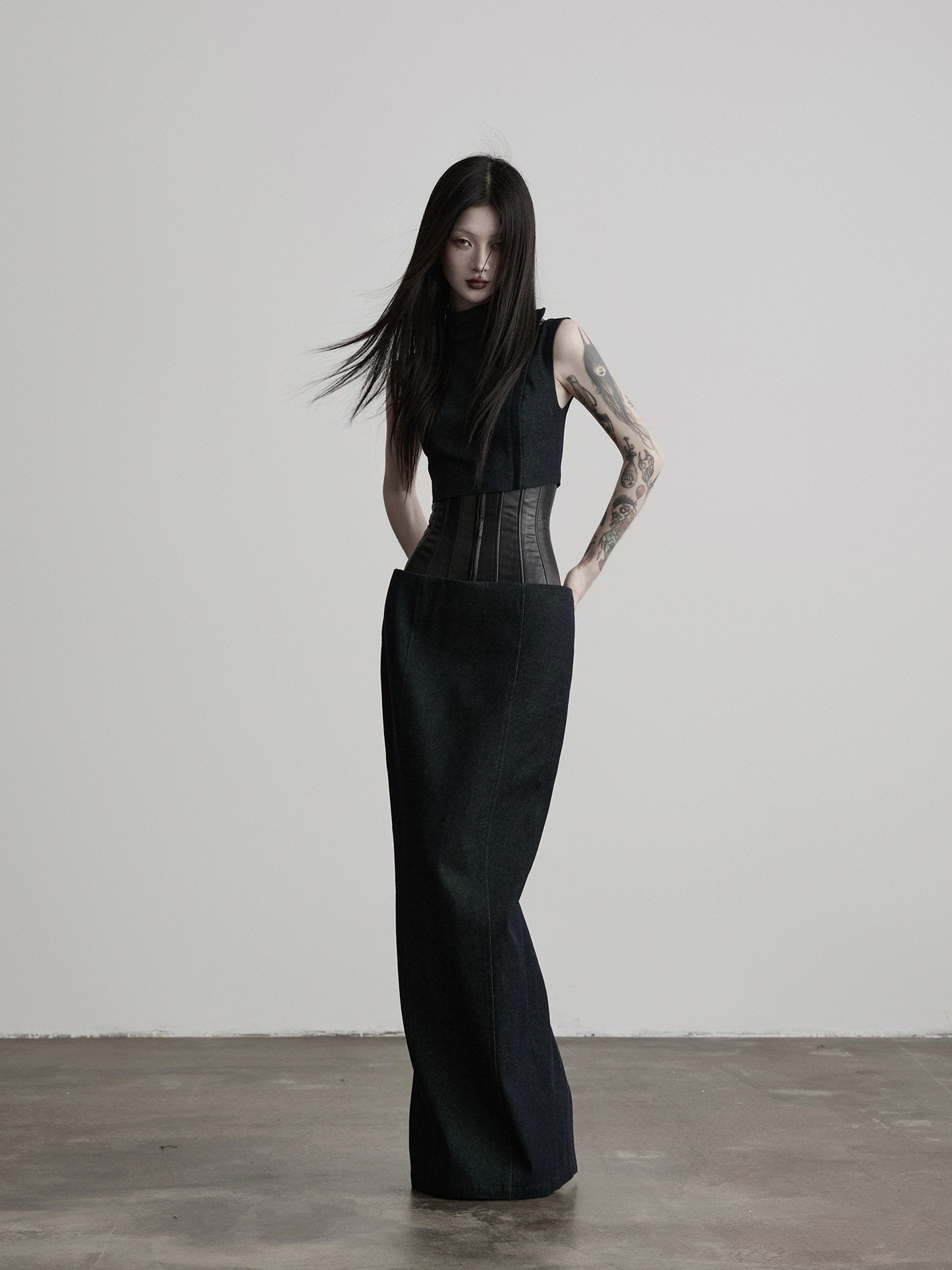INDULGE_Dark_Green_Layered_3d_Spliced_Low_Waist_Slim_Lyocell_Women&