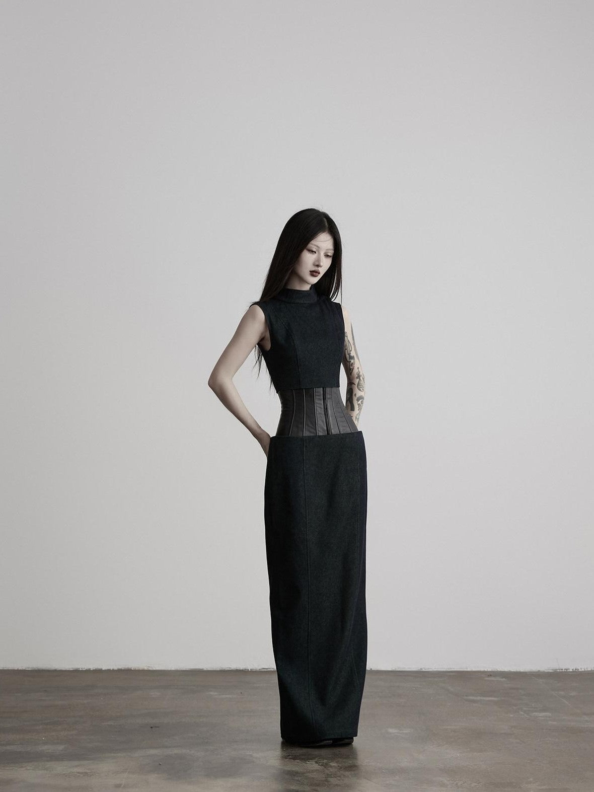 INDULGE Dark Green Layered 3d Spliced Low Waist Slim Lyocell Women&