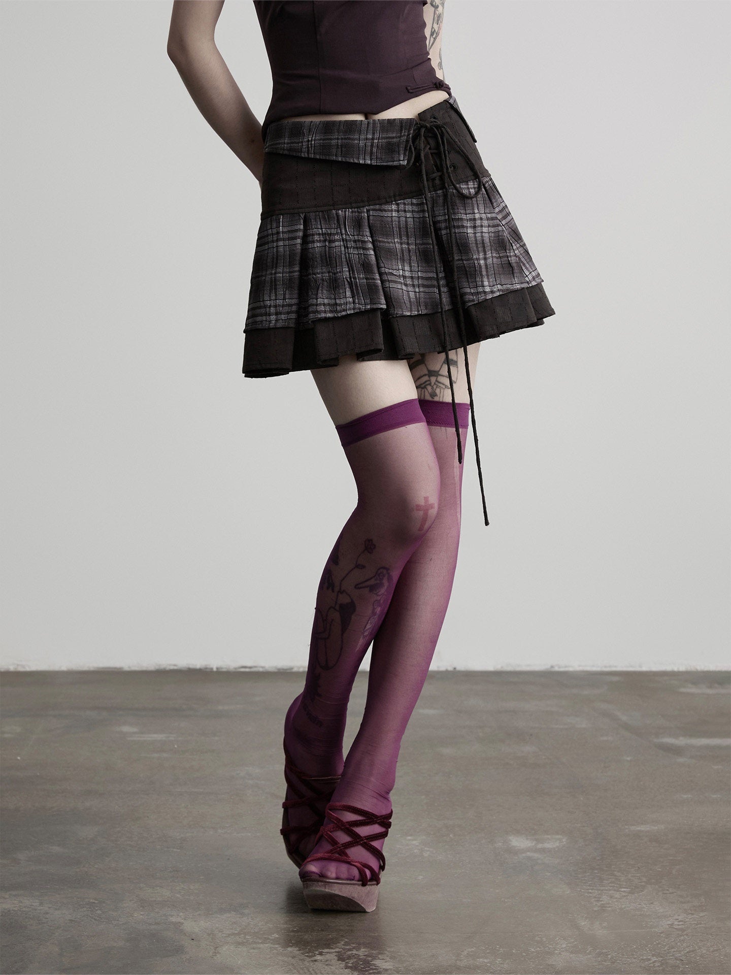 INDULGE_Dark_Plaid_Tie_Waist_Folded_Layer_A_Line_Women&