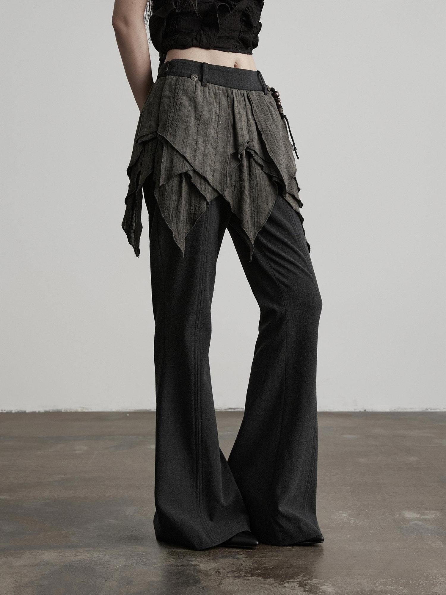 INDULGE Durable Gothic Patchwork Natural Waist Solid Deep Gray Womens Flare Pants