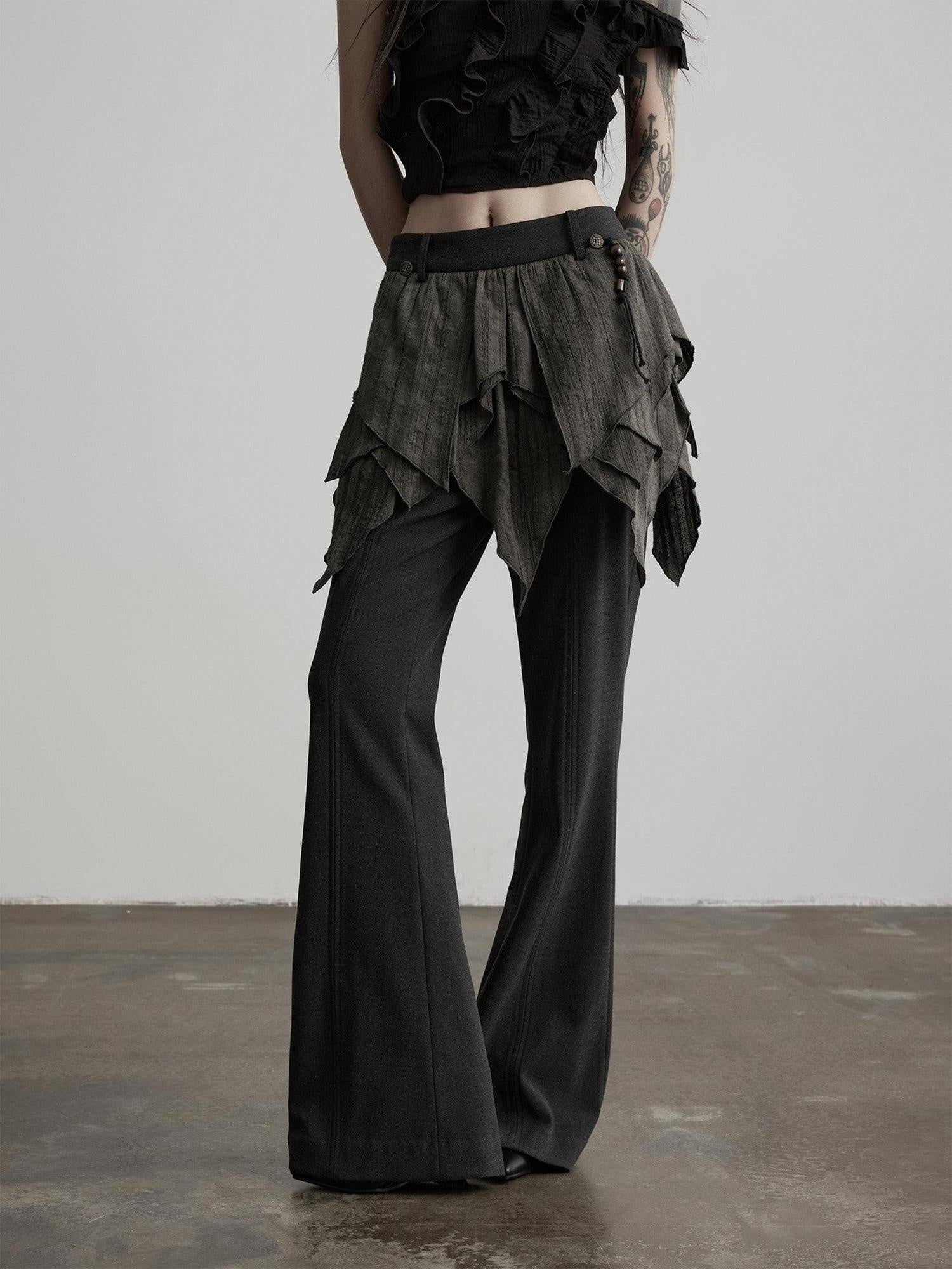 INDULGE Durable Gothic Patchwork Natural Waist Solid Deep Gray Womens Flare Pants