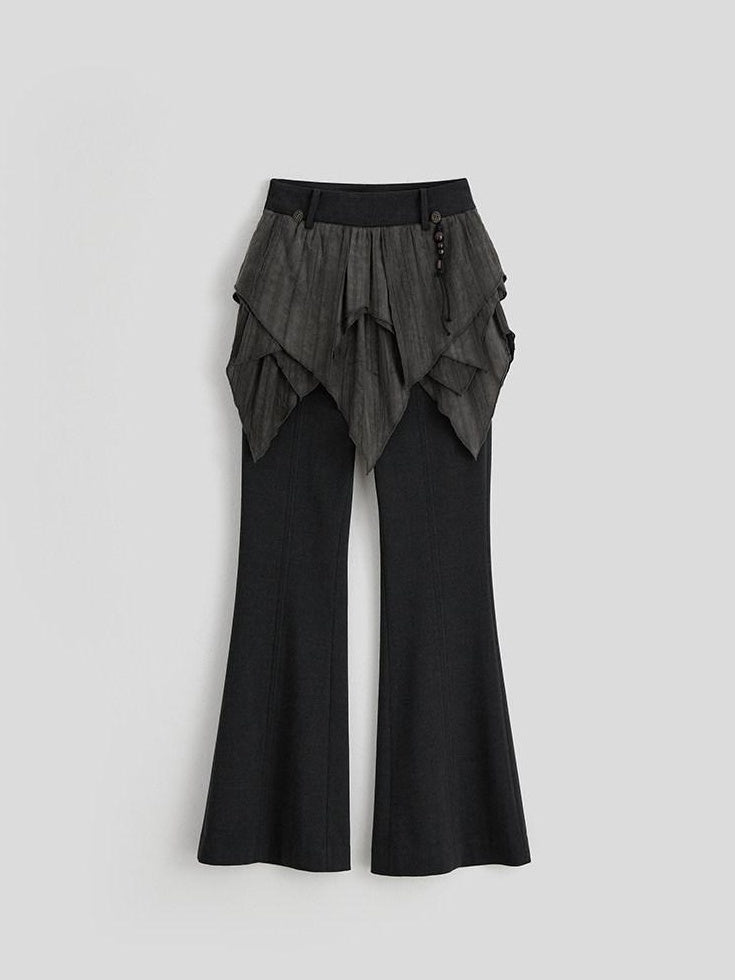 INDULGE Durable Gothic Patchwork Natural Waist Solid Deep Gray Womens Flare Pants