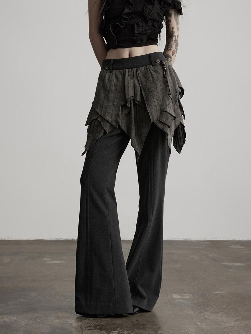 INDULGE Durable Gothic Patchwork Natural Waist Solid Deep Gray Womens Flare Pants