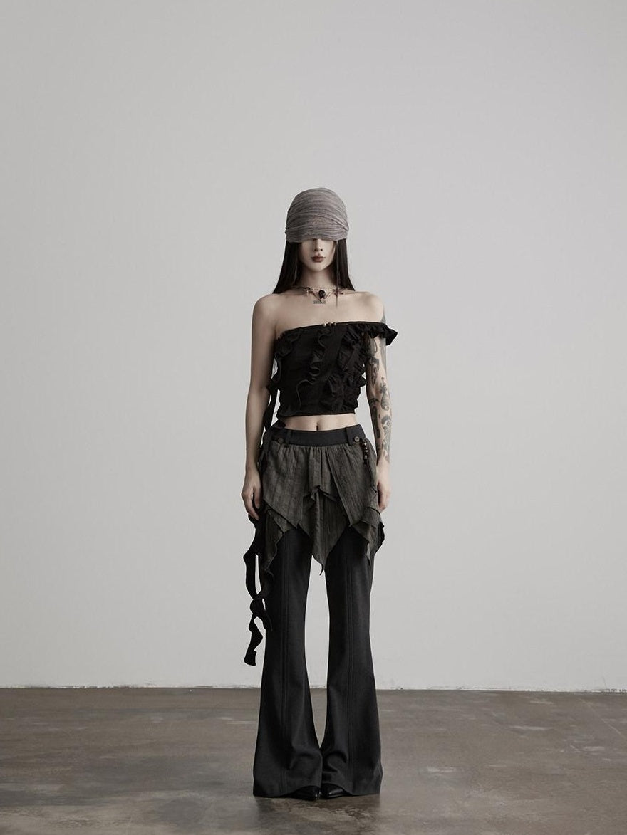 INDULGE Durable Gothic Patchwork Natural Waist Solid Deep Gray Womens Flare Pants