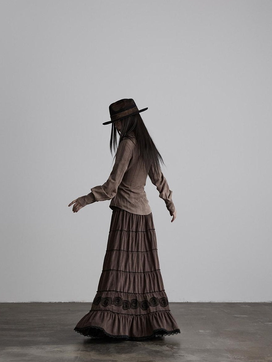 INDULGE Durable Lyocell Vintage Loose Distressed Dye Women Button Long Sleeve Blouses