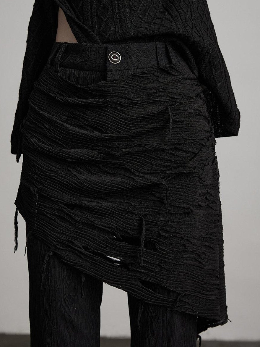 INDULGE Durable Nylon Blend Patchwork Flare Natural Waist Black Straight-Leg Pants
