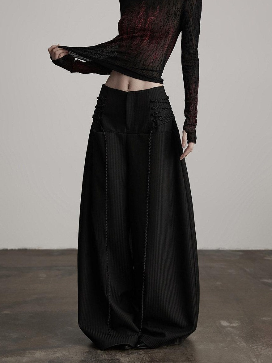 INDULGE Durable Stretch Casual Striped Flared Pockets Natural Waist Women Wide-Leg Pants