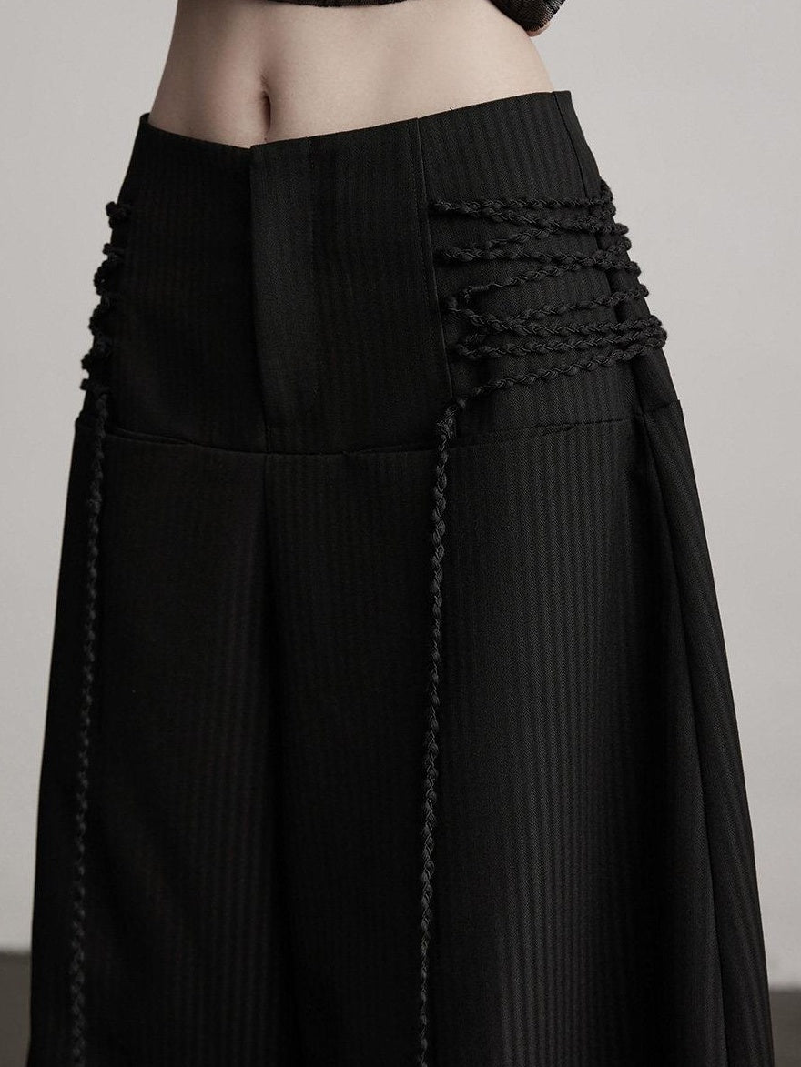 INDULGE Durable Stretch Casual Striped Flared Pockets Natural Waist Women Wide-Leg Pants