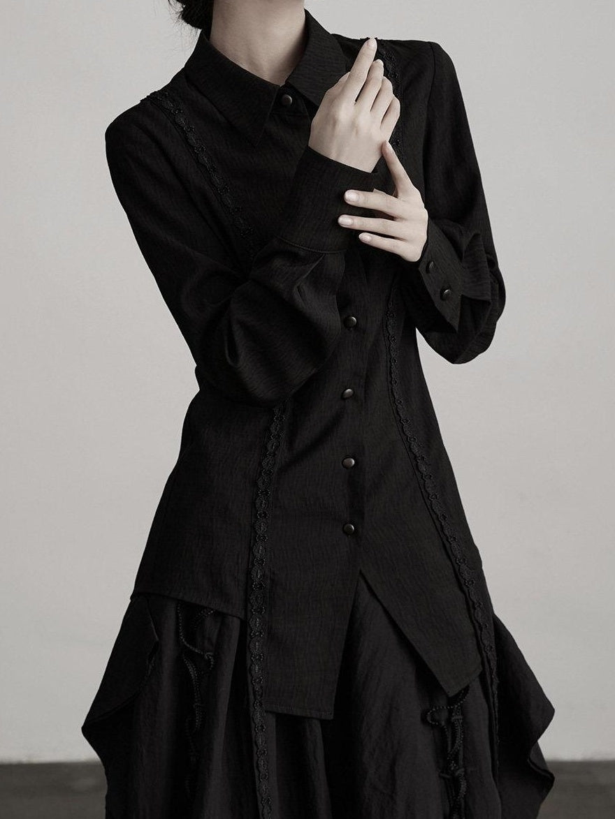 INDULGE Durable Vintage Slim Patchwork Polo Collar Button Cardigan Long Sleeve Blouses