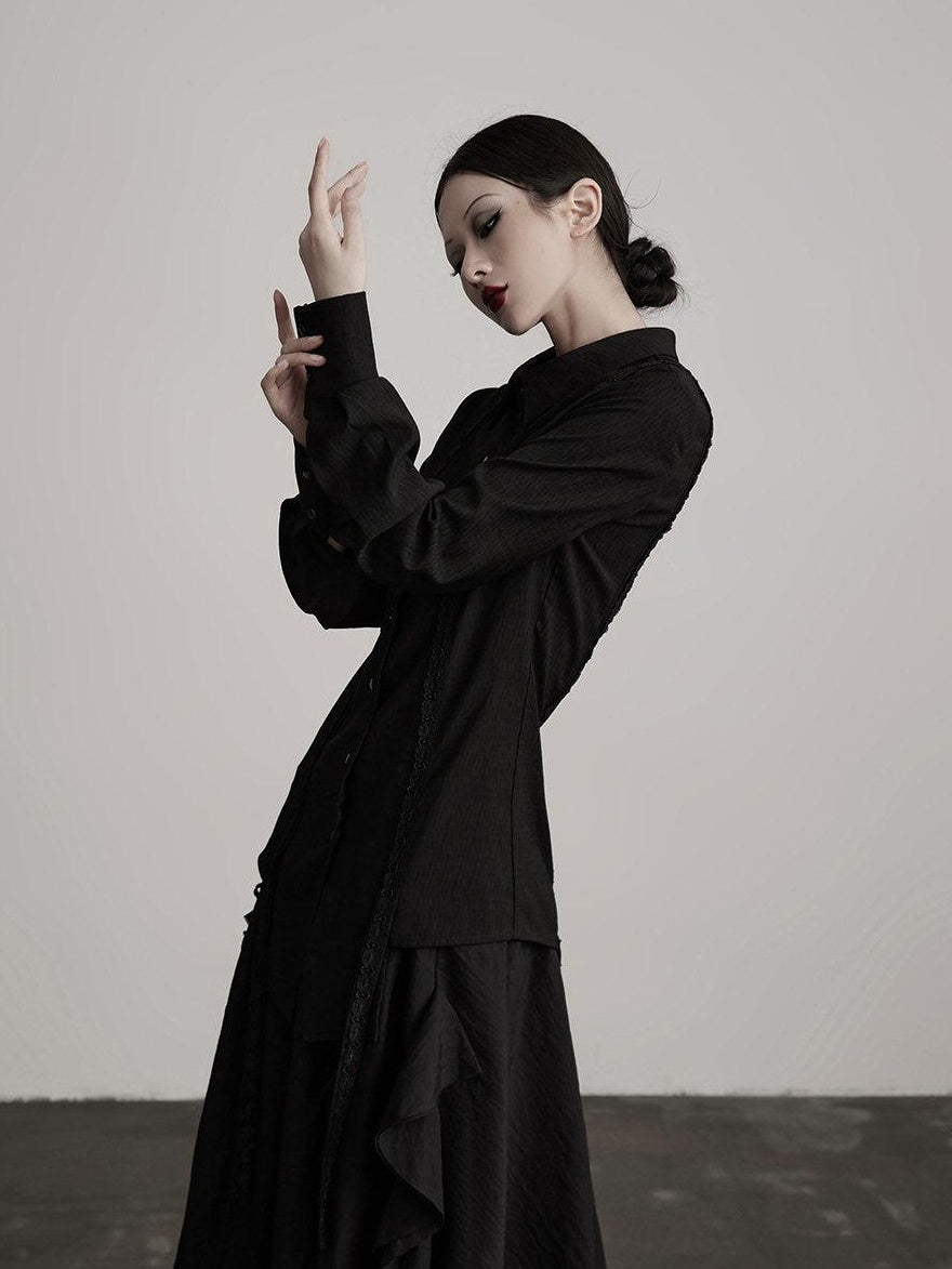 INDULGE Durable Vintage Slim Patchwork Polo Collar Button Cardigan Long Sleeve Blouses