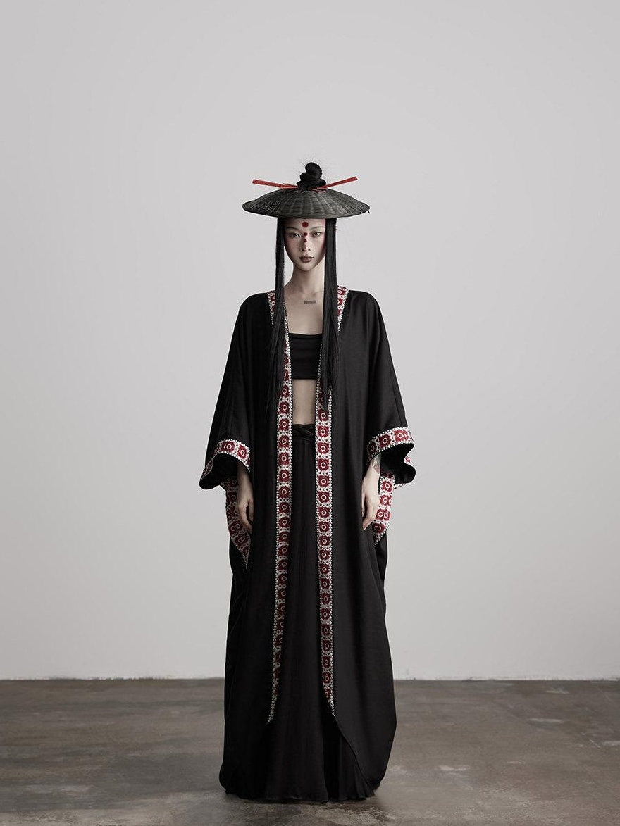 INDULGE Edgy Street Rock Oversized Lyocell Linen Black Long Sleeve Women Trench Coats