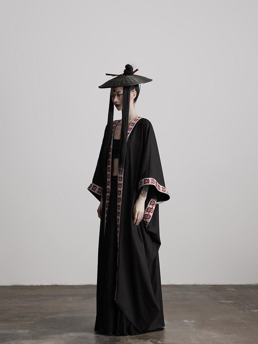 INDULGE Edgy Street Rock Oversized Lyocell Linen Black Long Sleeve Women Trench Coats