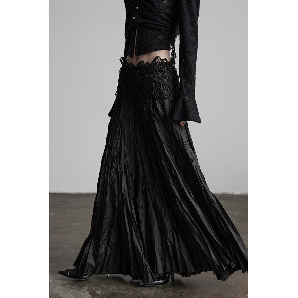 INDULGE_Elegant_Pleated_A_Line_Mid_Waist_Polyester_Commuter_Black_Maxi_Skirts_MISSTT