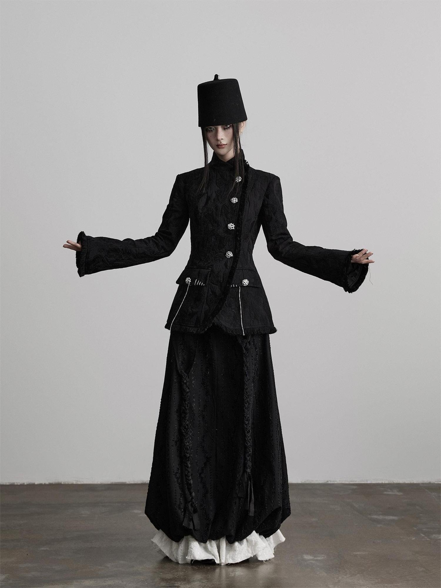 INDULGE Elegant Slim Waist Stand Collar Single Breasted Black Viscose Women Blazers