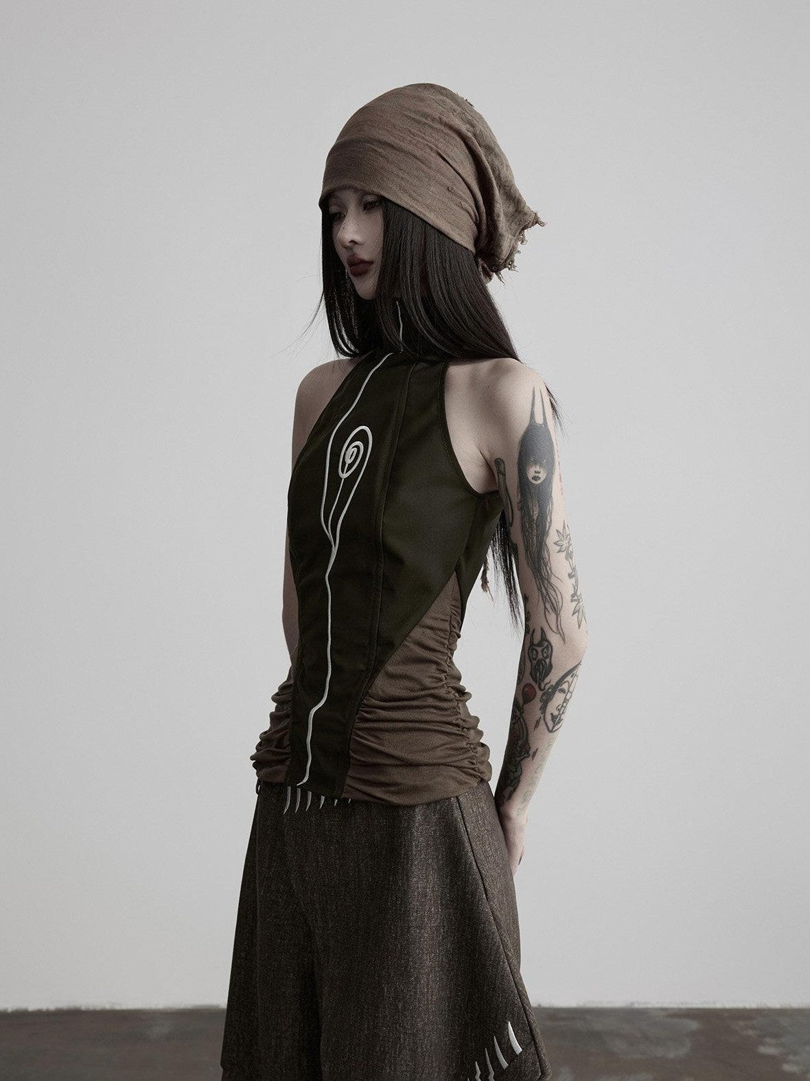 INDULGE Embroidered High Neck Waist Cinch Fitted Women&