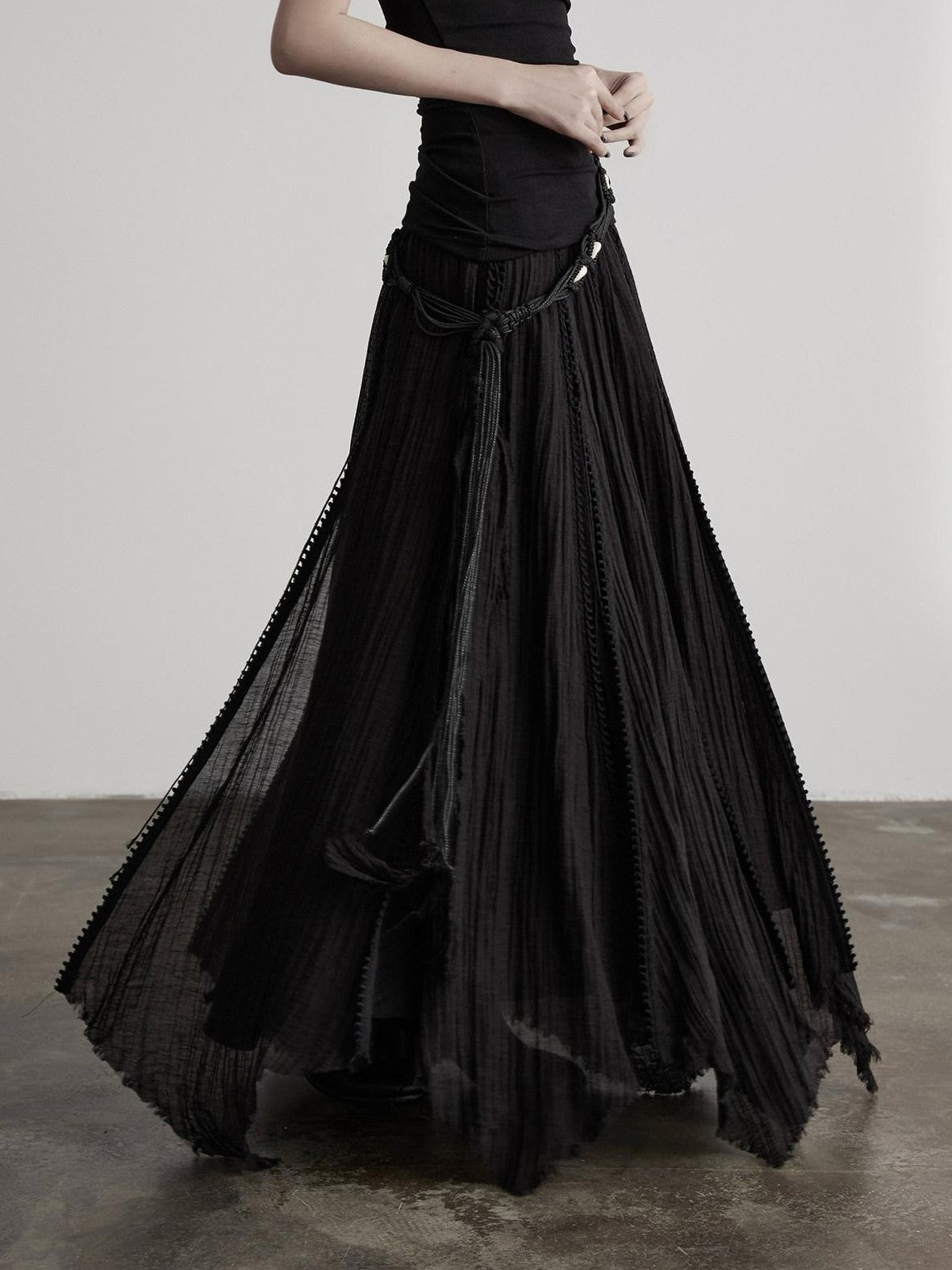 INDULGE Flowy Handmade Waist Tie Tassel Frayed Hem Women&