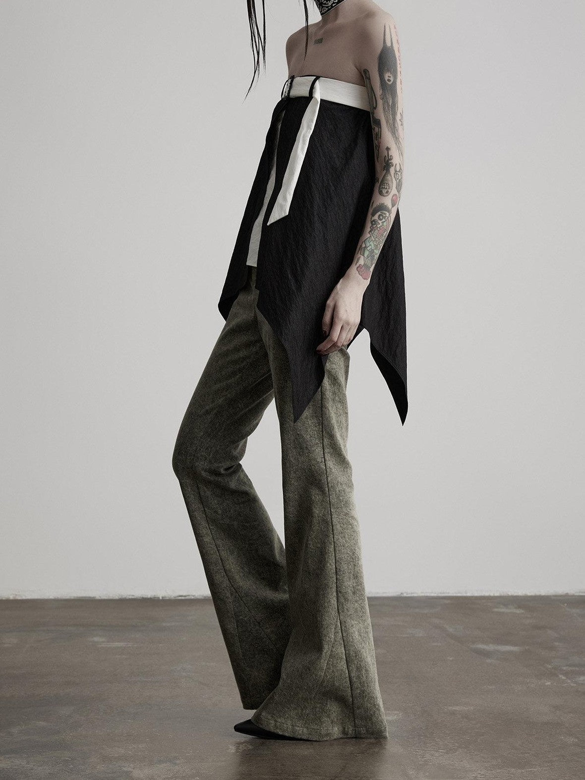 INDULGE Gray Deconstructed Crossover Patchwork Women&