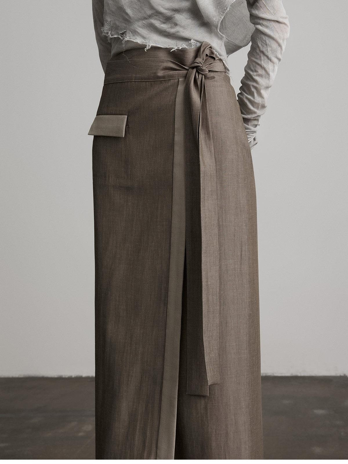 INDULGE Grey Green Wrap Tie H Straight Noniron Women&