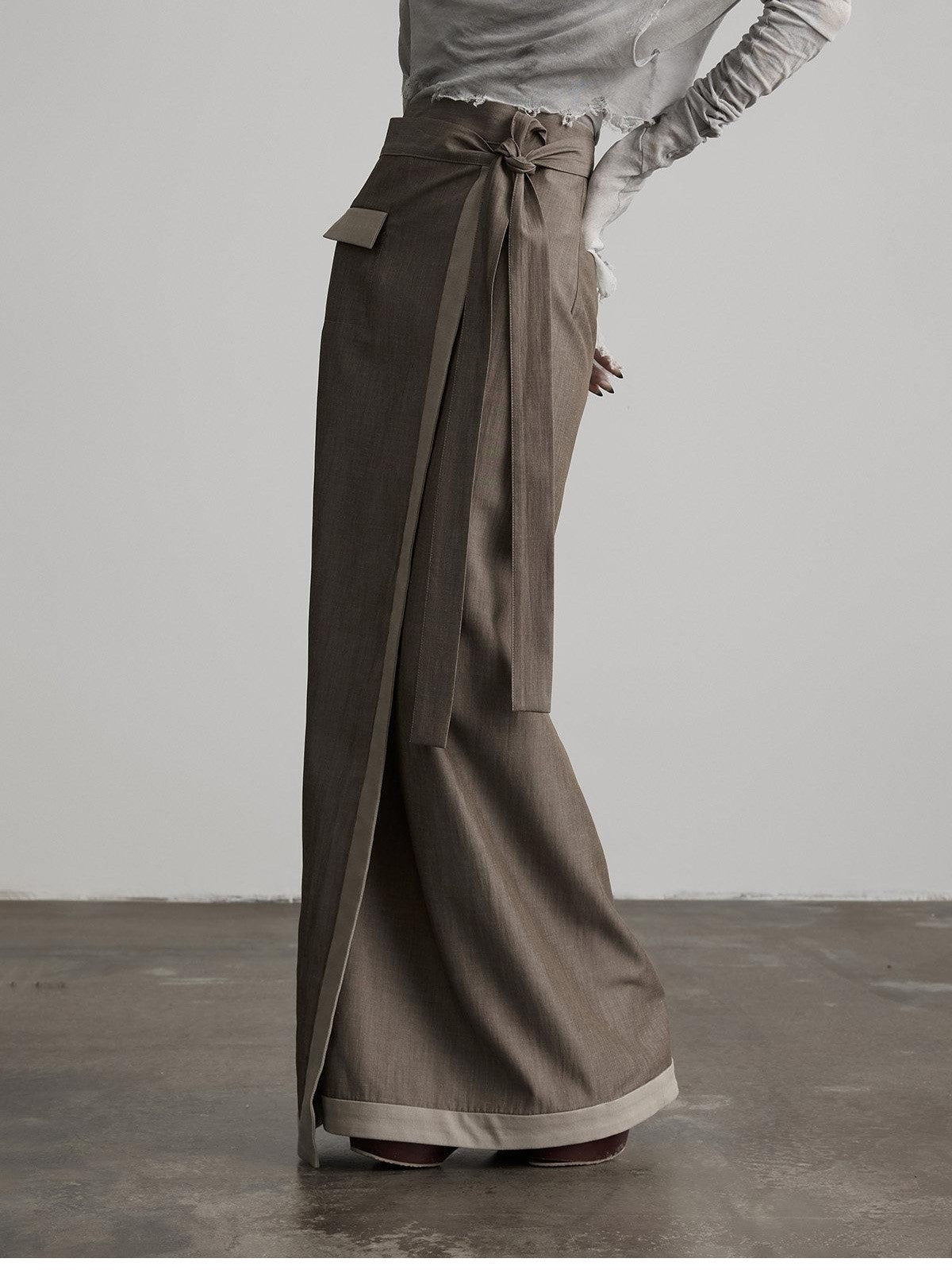 INDULGE Grey Green Wrap Tie H Straight Noniron Women&