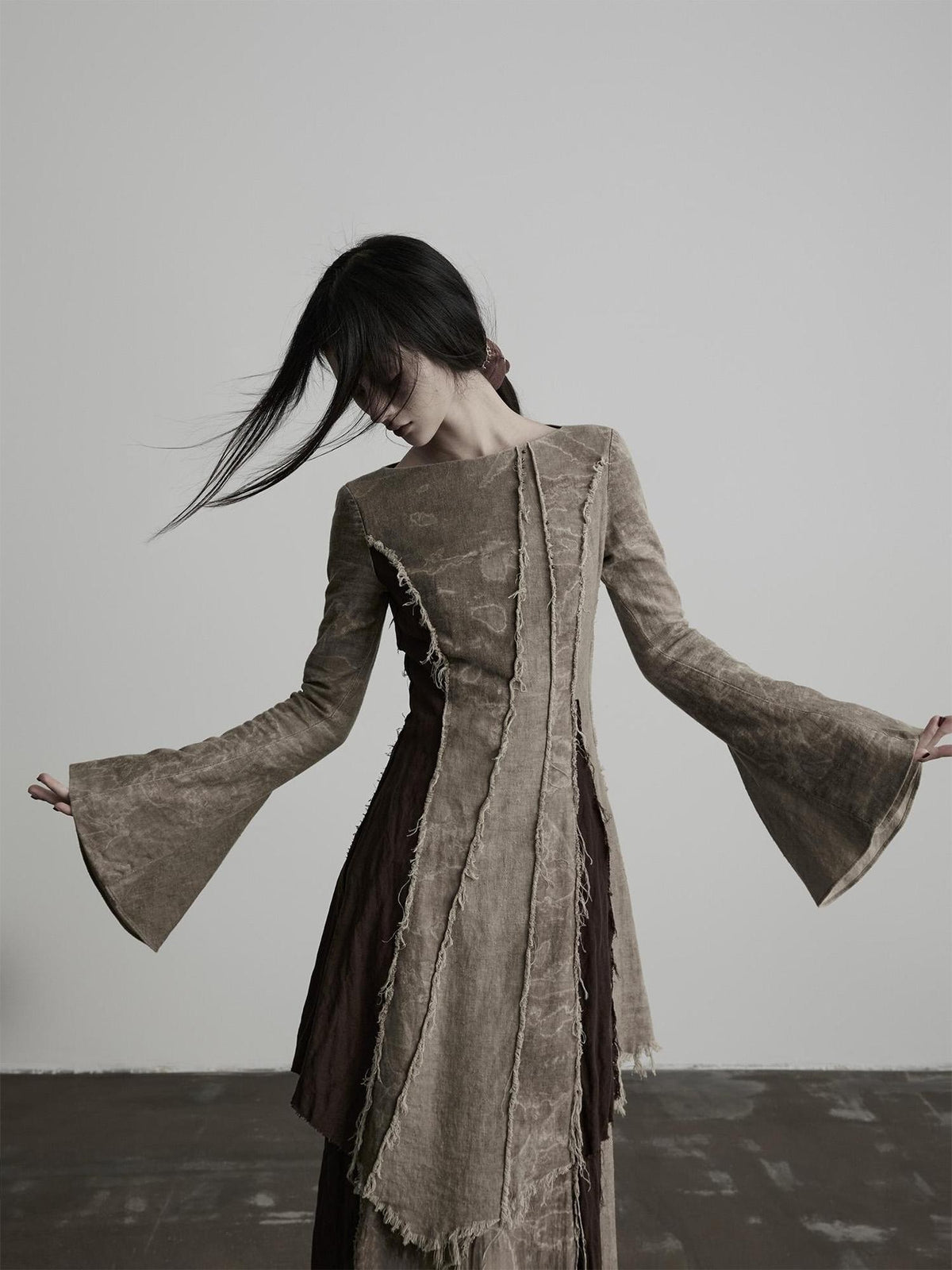 INDULGE Hand Dyed Raw Edge Spliced Flared Sleeve Women&