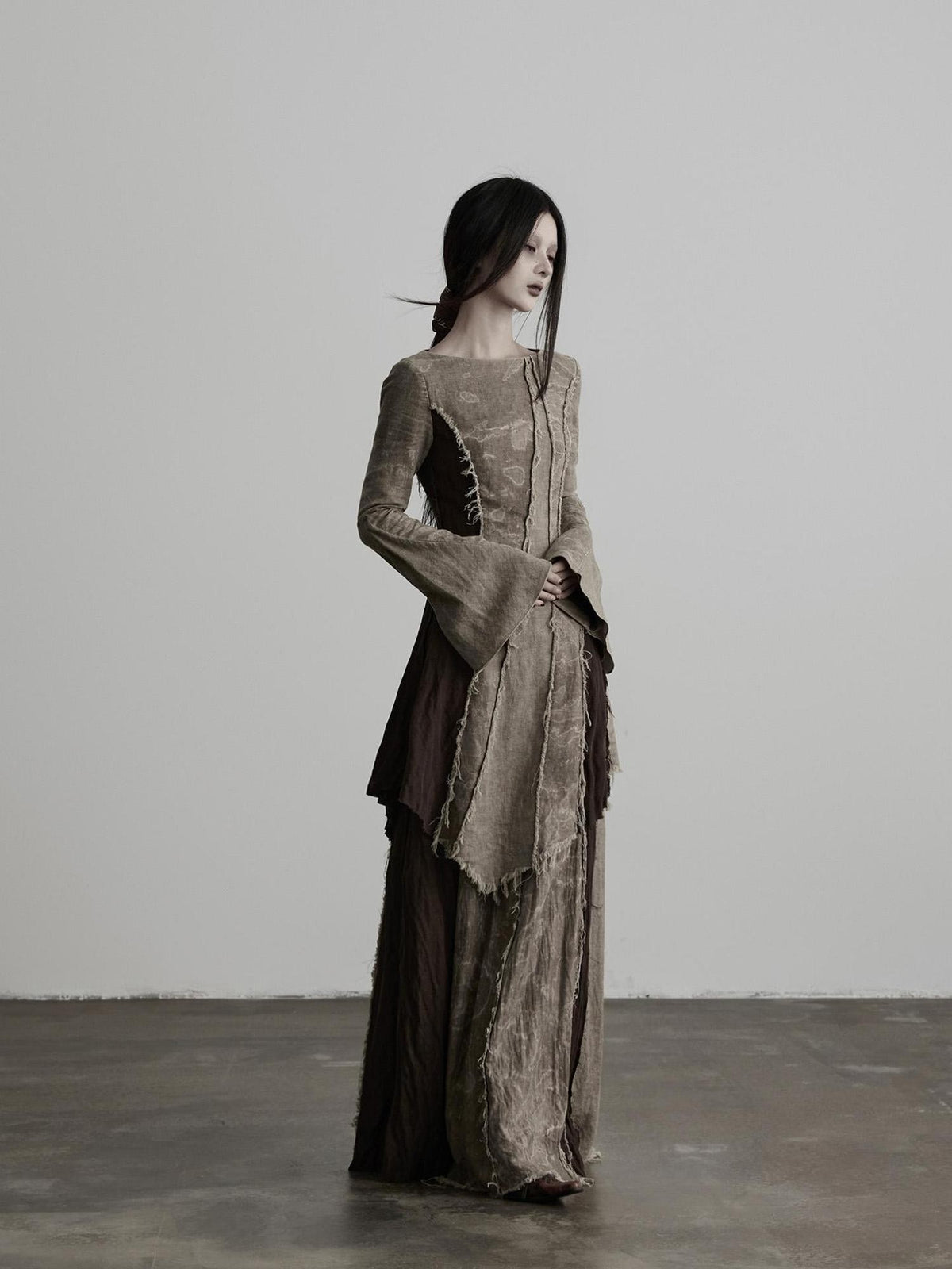 INDULGE Hand Dyed Raw Edge Spliced Flared Sleeve Women&