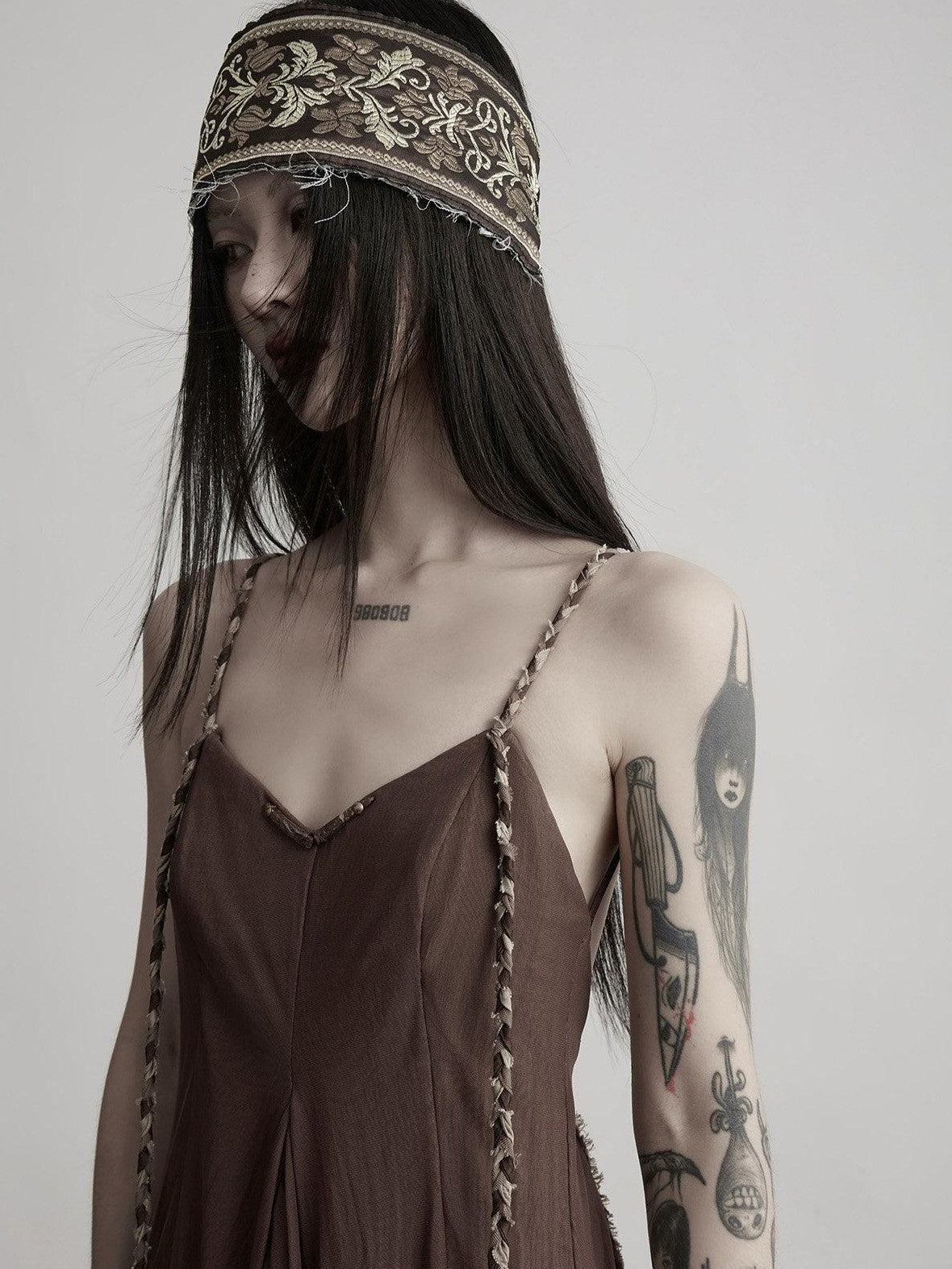 INDULGE Handwoven Beaded Structured Back Tie Drape Women&