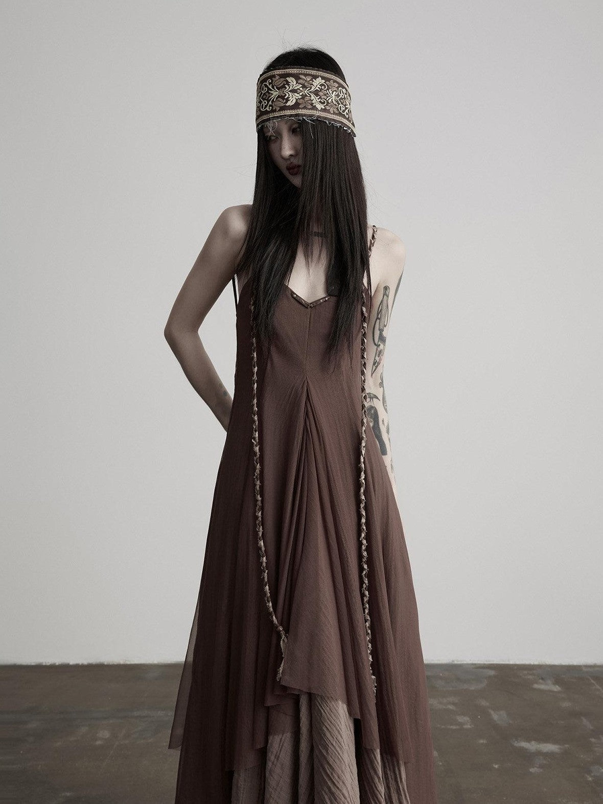 INDULGE Handwoven Beaded Structured Back Tie Drape Women&