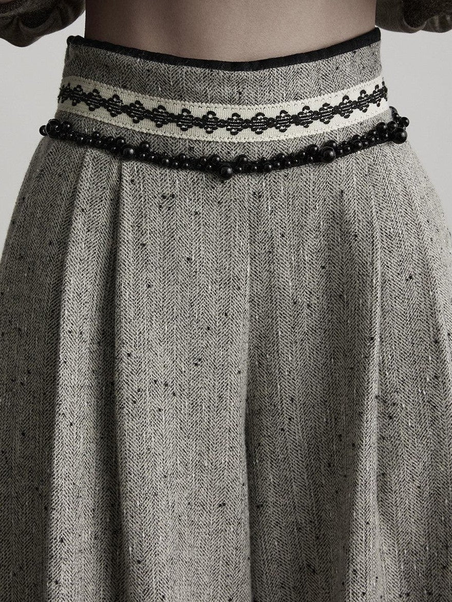 INDULGE High Waist Wool Blend Elastic Waist Pocket Casual Women Gray Wide-Leg Pants