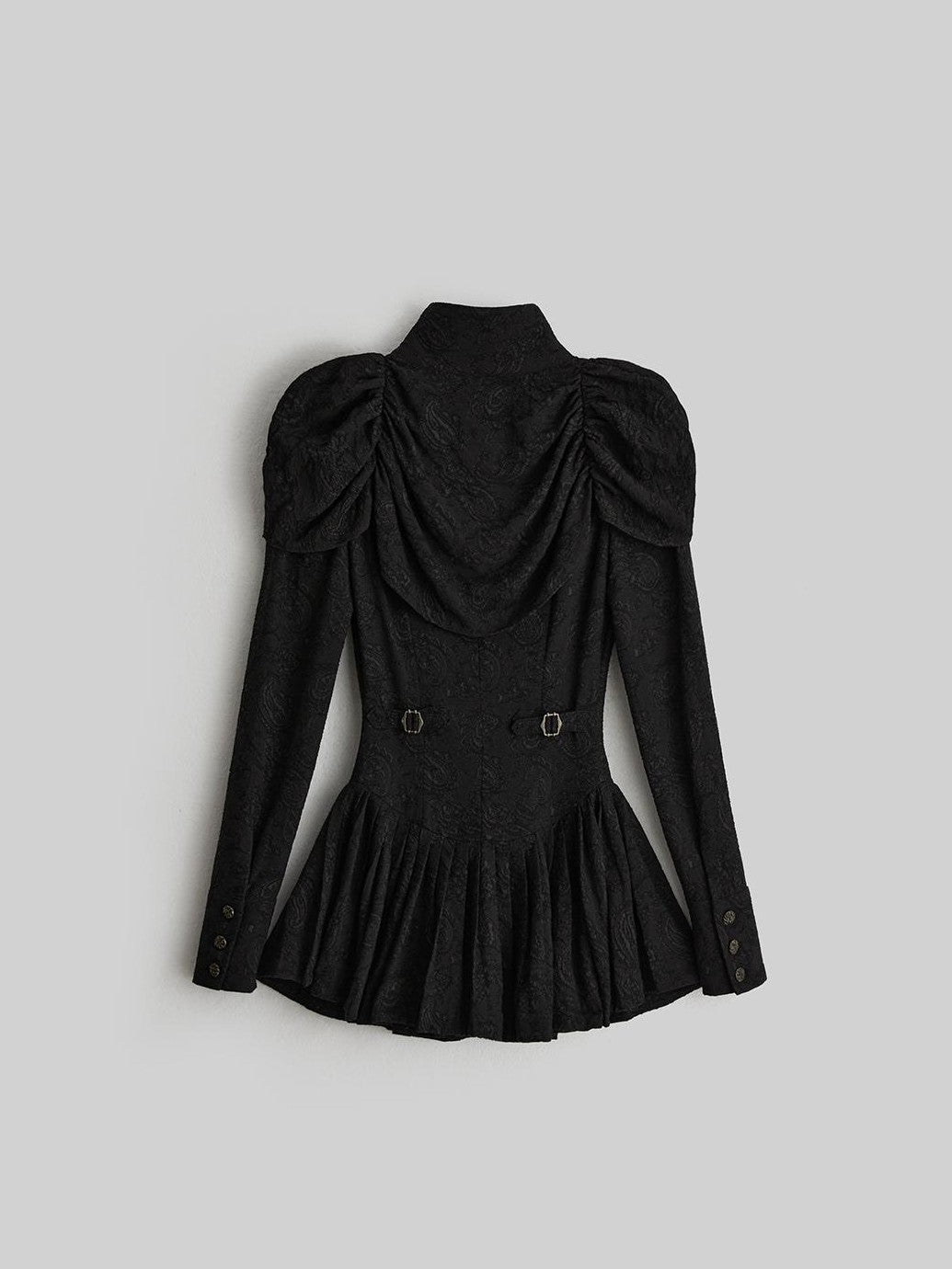 INDULGE Jacquard Pleated Cinched Waist Long Sleeve High Neck Women&