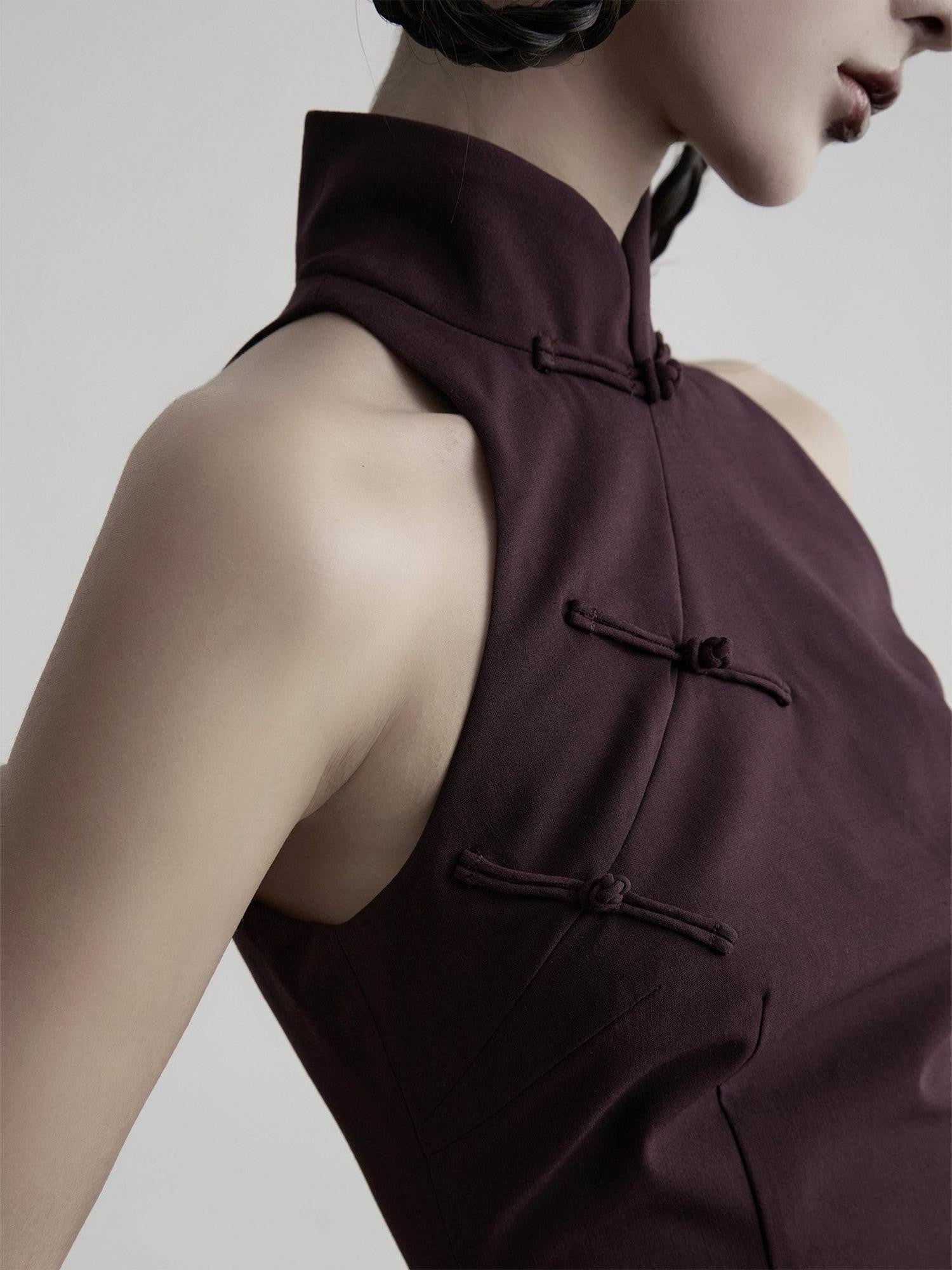 INDULGE Lotus Cheongsam Frog Button Stand Collar Slim Waist Women&