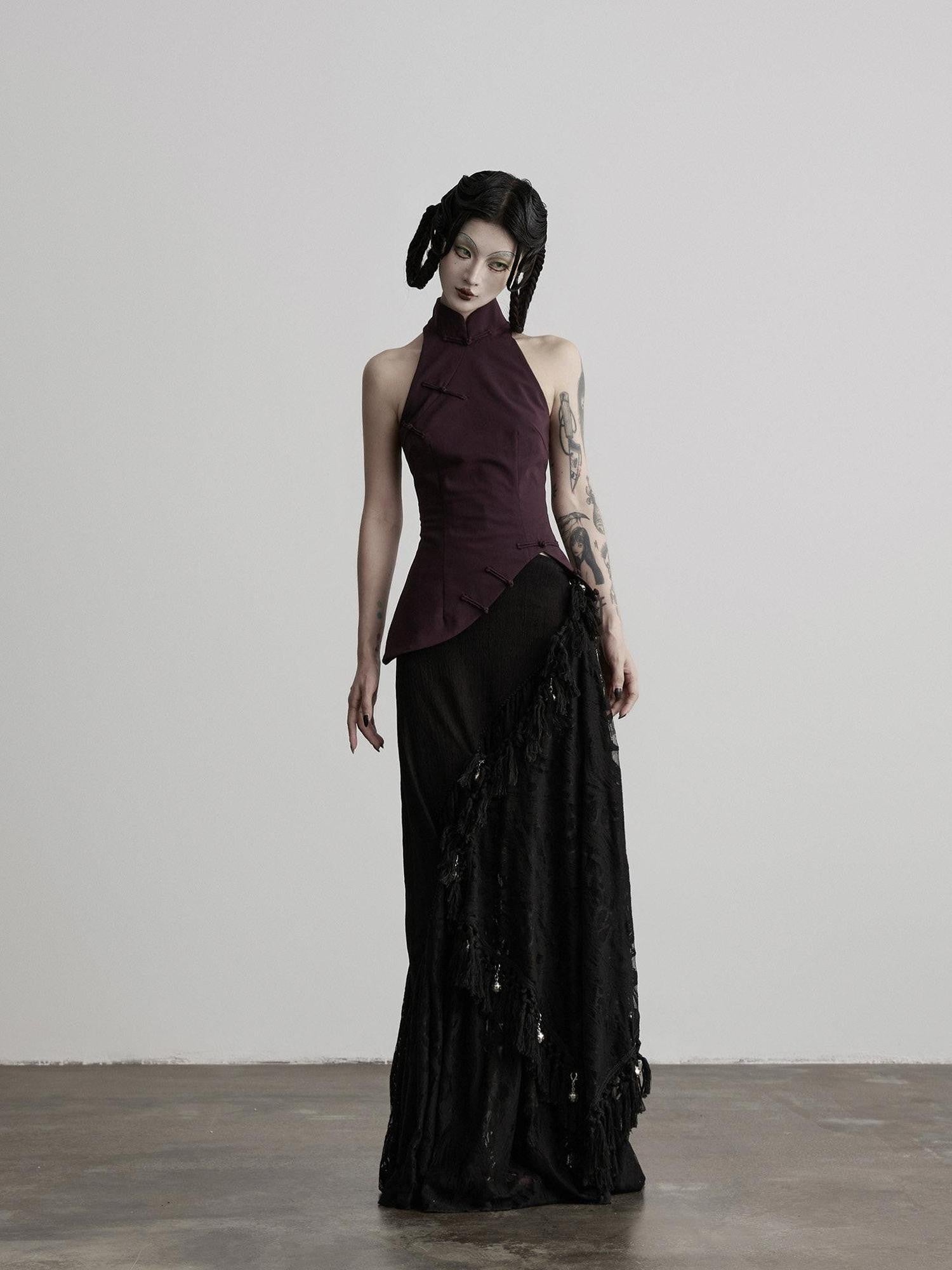INDULGE Lotus Cheongsam Frog Button Stand Collar Slim Waist Women&