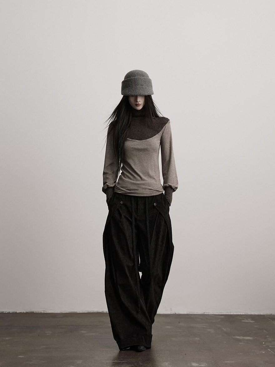 INDULGE Lyocell Blend Slim Fit Dark Goth Half Collar Women Gray Long Sleeve T-Shirts