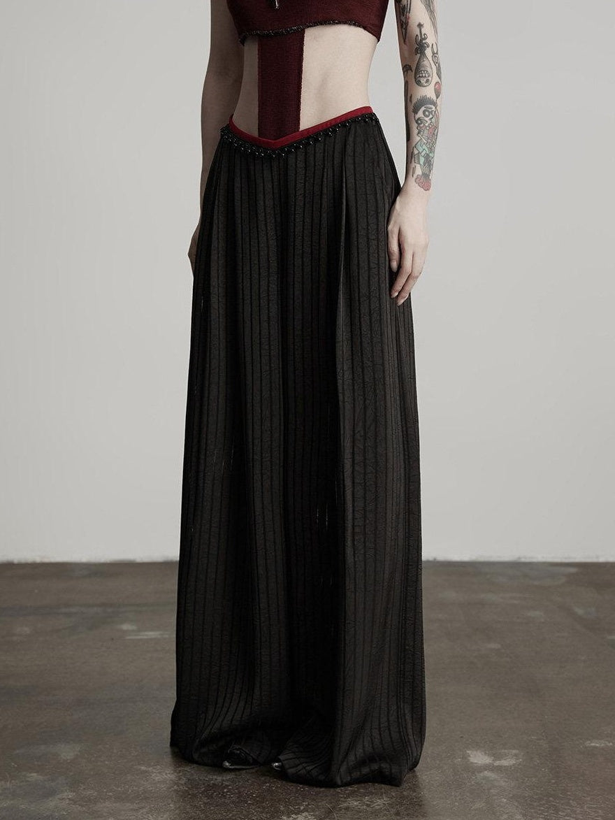 INDULGE Minimalist Non Iron Tailored Elastic Waist Black Polyester Wide-Leg Pants