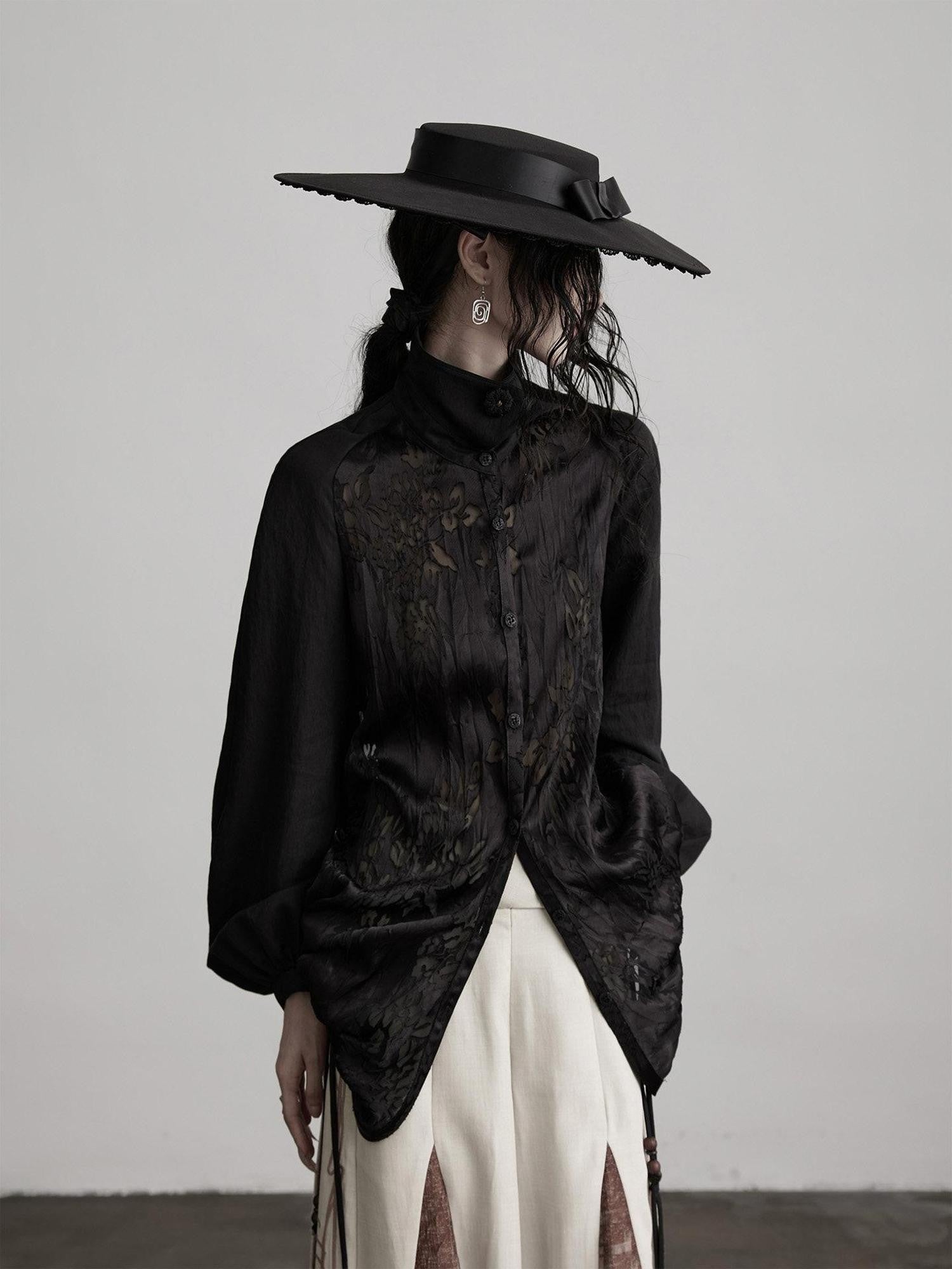 INDULGE Monet Burnout Patchwork Embroidered Drawstring Puff Sleeve Women&