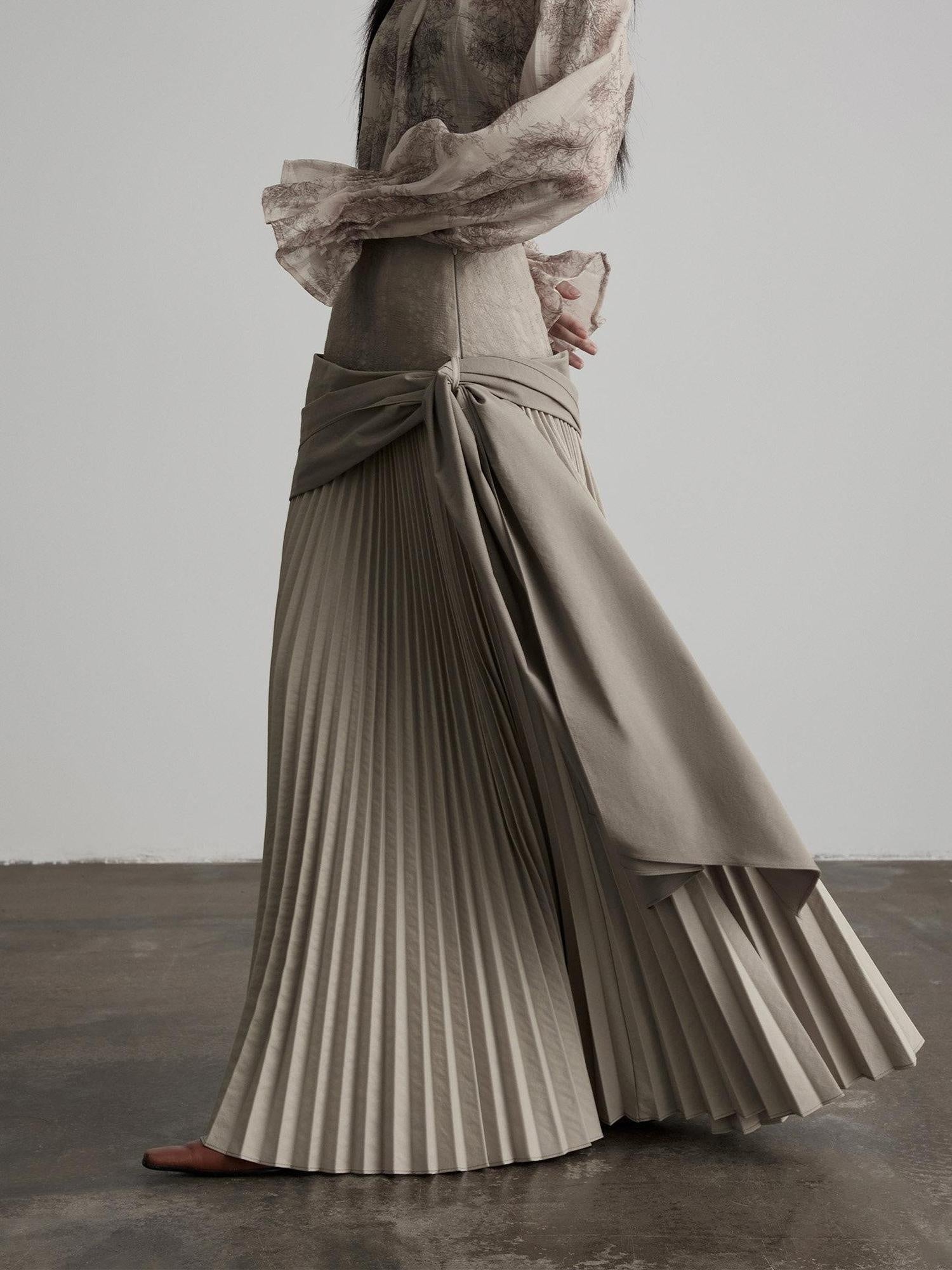 INDULGE Non Deforming Patchwork A Line Casual Women Mid Waist Side Zipper Pleated Skirts