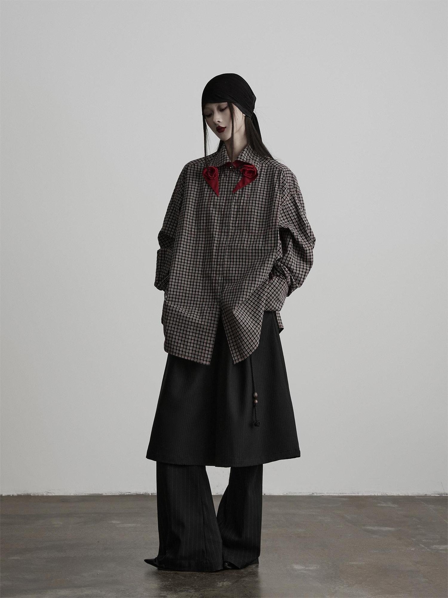 INDULGE Non Iron Cotton Loose Plaid Contrast Collar Casual Women Button Front Blouses