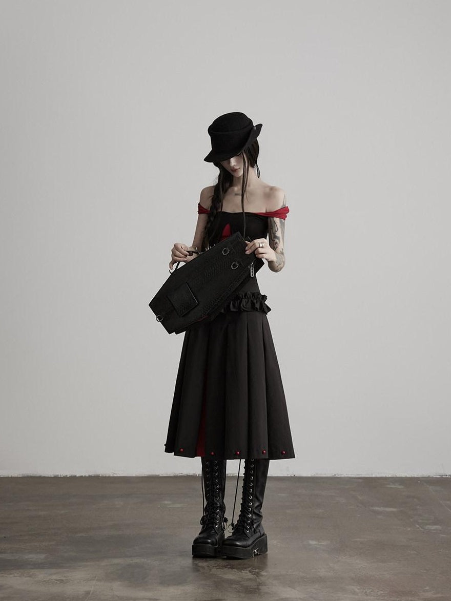 INDULGE Non Wrinkle Spliced A Line Mid Waist Casual Women Cotton Lyocell Pleated Skirts