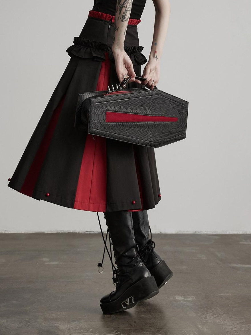 INDULGE Non Wrinkle Spliced A Line Mid Waist Casual Women Cotton Lyocell Pleated Skirts